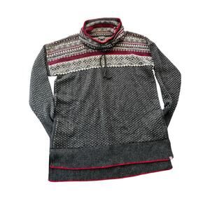Eddie Bauer Fair Isle Christmas Gray Sweater Size Large Winter Holidays Festive